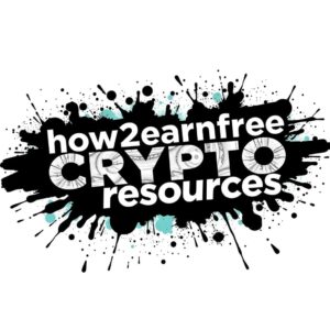 How2EarnFreeCryptos logo with splatters, symbolizing a wealth of crypto resources.
